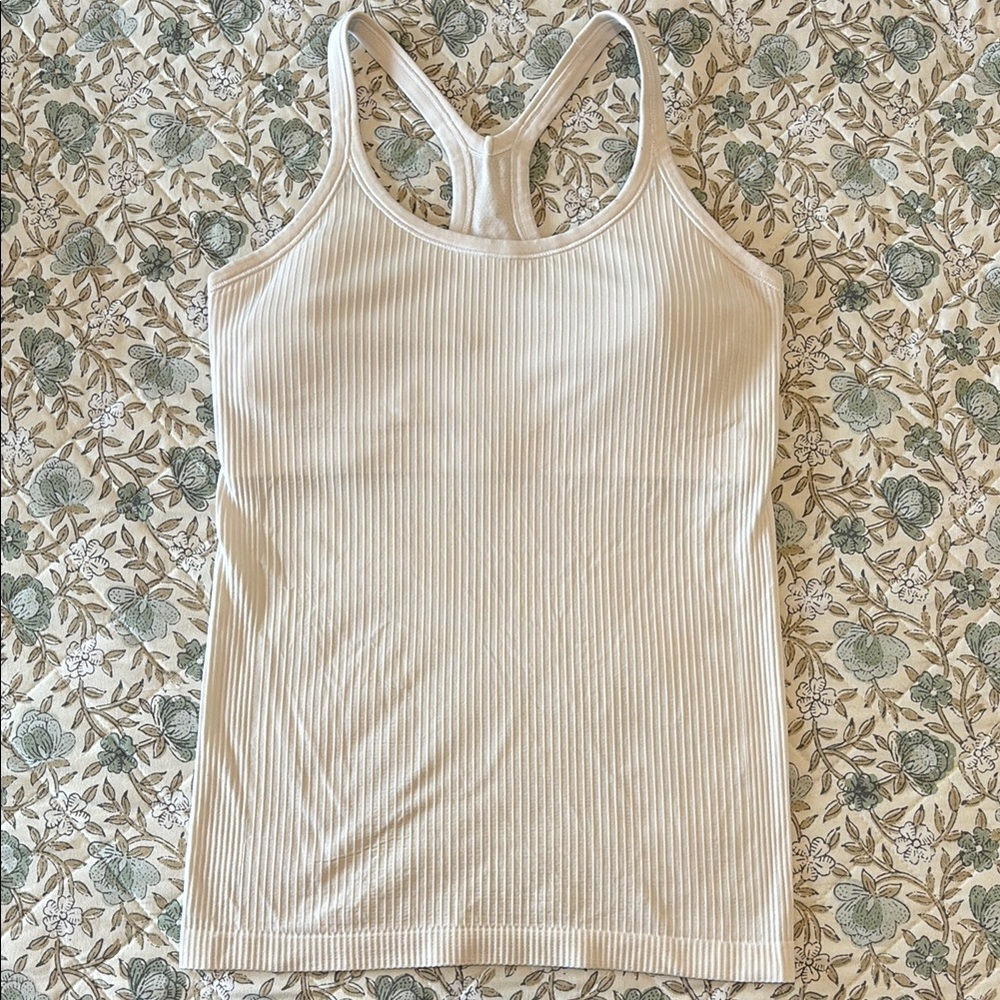 White Lululemon Ribbed Women's Tank Top with Built In bra